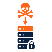 Orange skull and cross bones and blue padlock