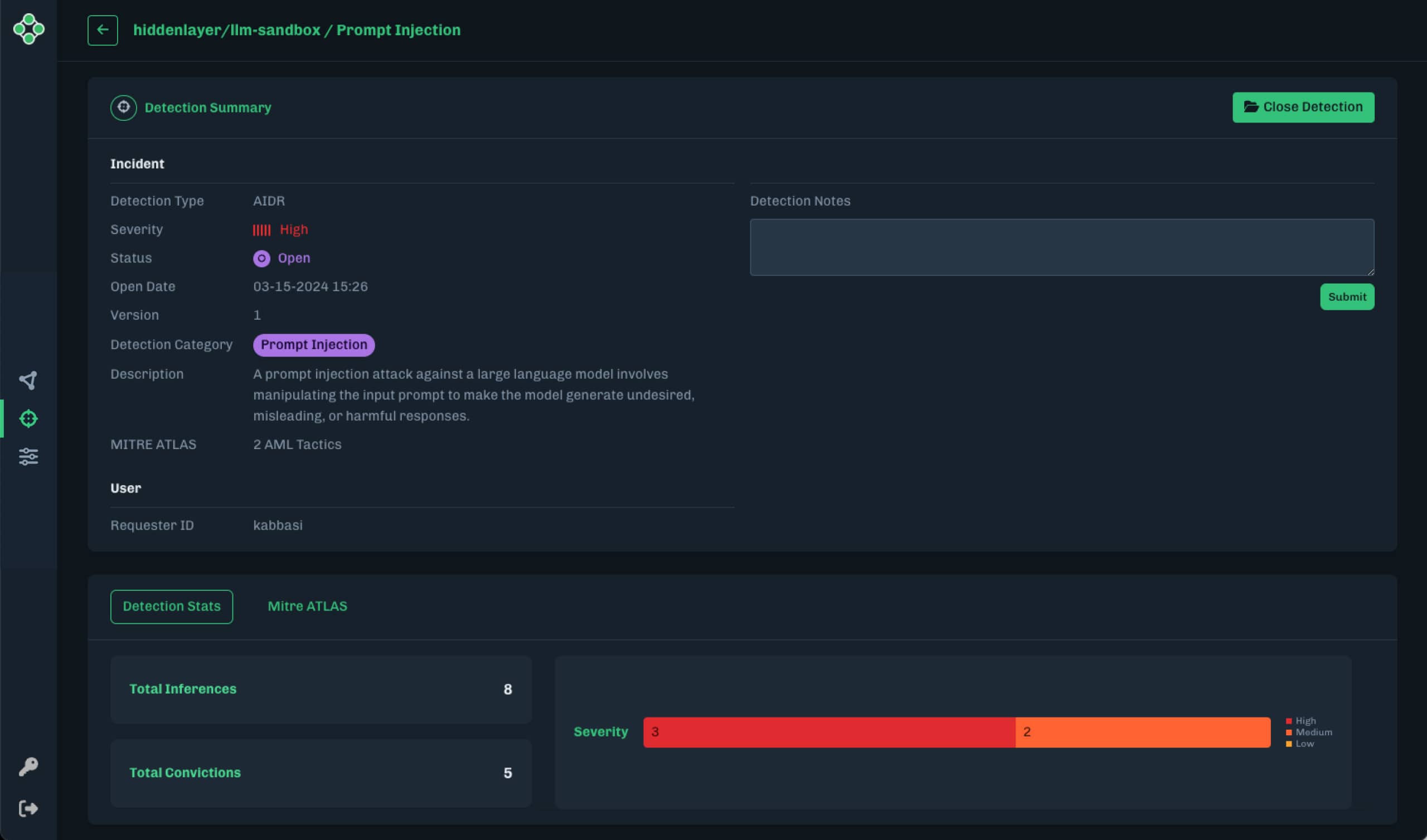 Hidden Layer detection summary incident platform screen