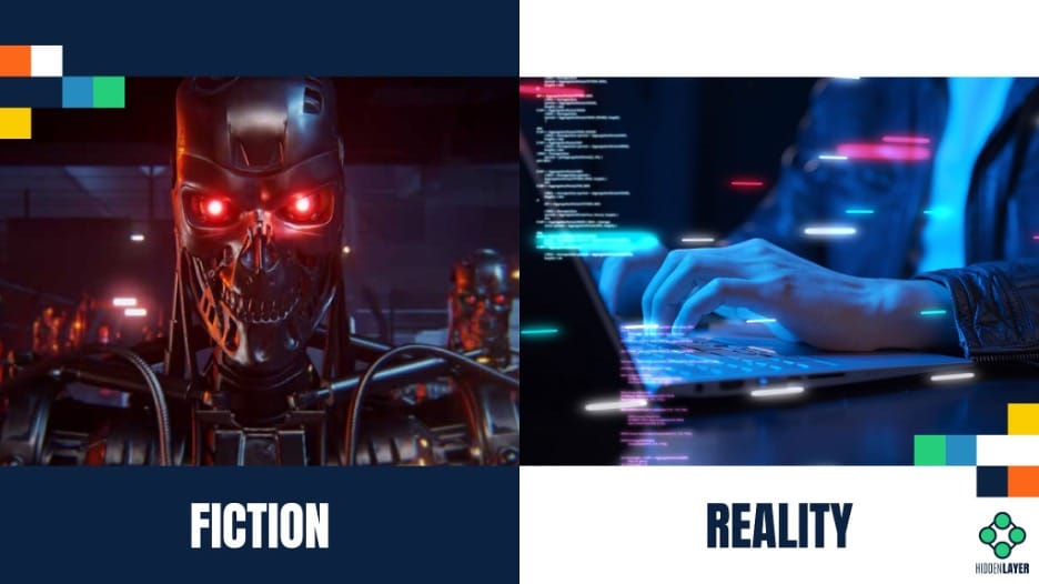 left image of a robot, right image of a person typing