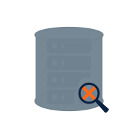 gray cylinder barrel icon with magnifying glass and red X