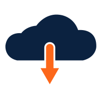 dark blue cloud with an orange downwards facing arrow