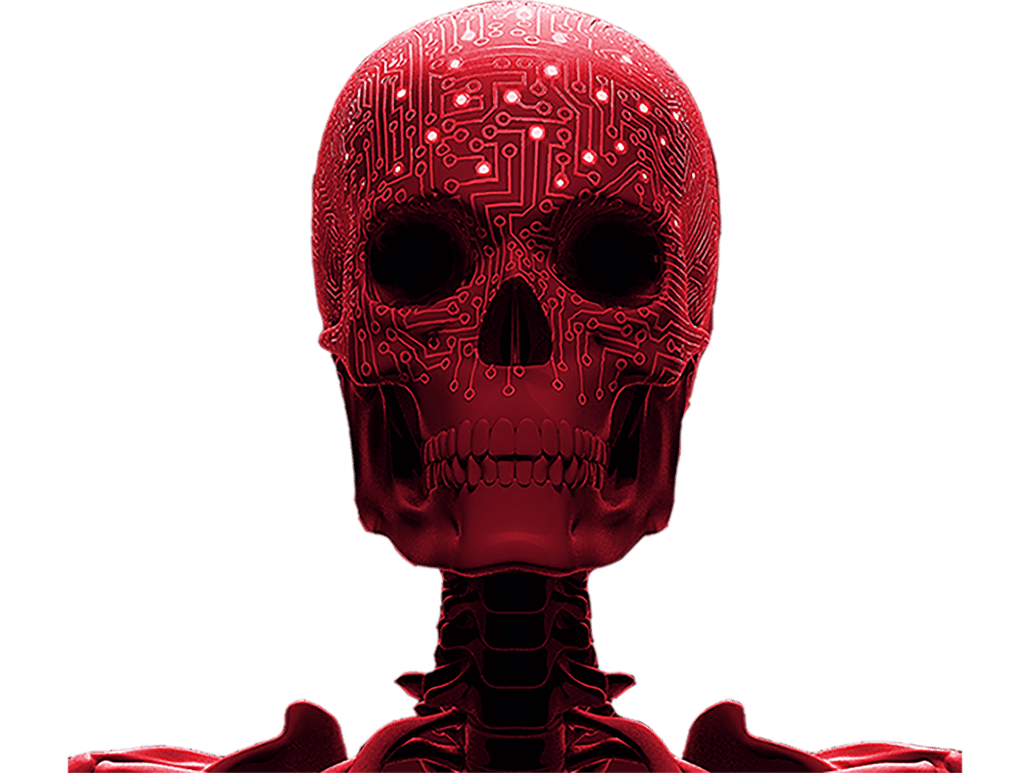 3D red skeleton with digital texture on the skull